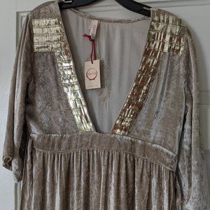 RAGA Taupe Crushed Velvet Maxi Dress Gown